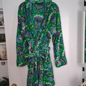 Vera Bradley Green and Purple Paisley Hooded Robe L/XL
